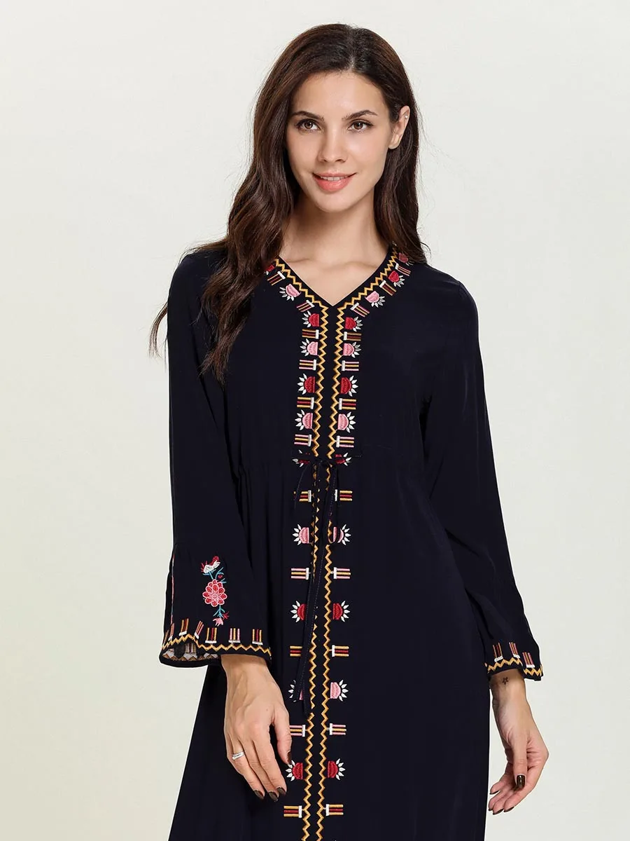Plus Size Islamic Clothing Muslim Maxi Dress Women Kaftan Robe Embroidery Black Abaya Pakistan Turkish Turkey Dubai Caftan 2019 |
