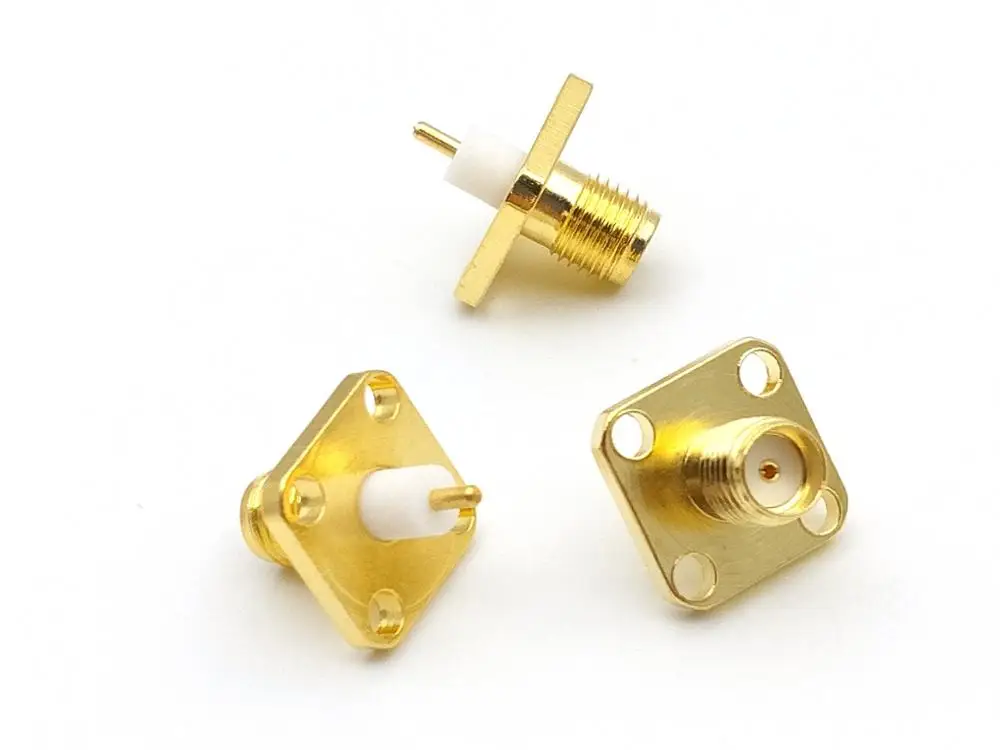 

100Pcs NEW Gold SMA (SMA-KFD4) female PTFE with 4 holes flange solder connector