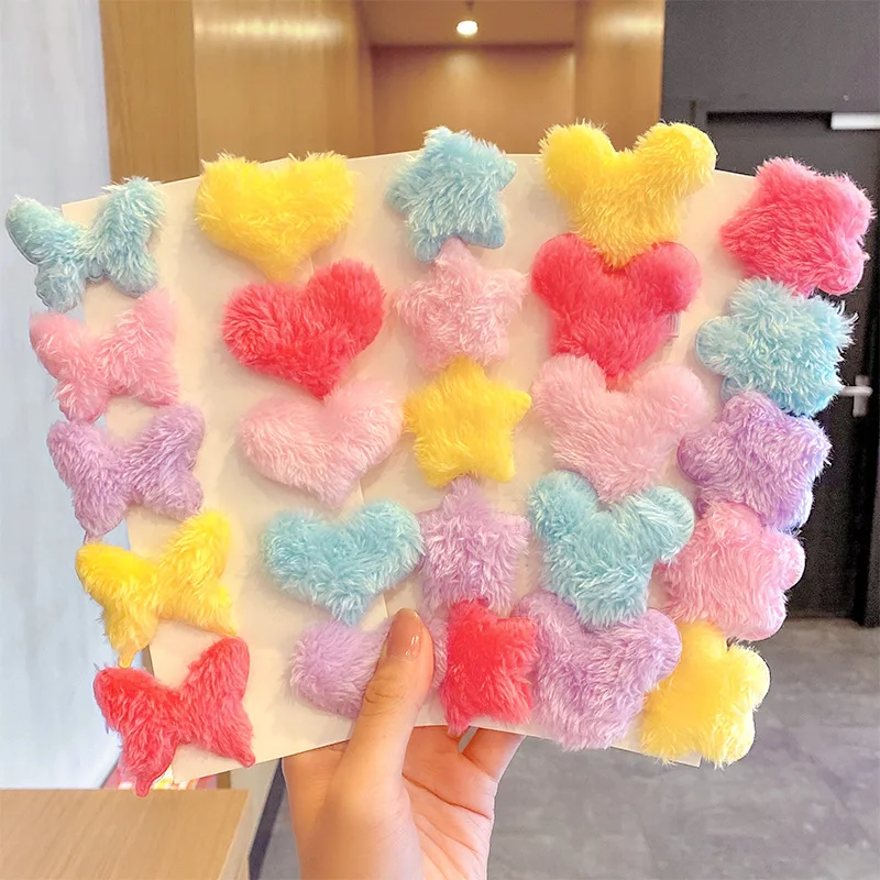

Oaoleer 10PCS/Set New Girls Cute Colorful Heart Star Geometric Plush Hairpins Barrette Winter Plush Hair Clip Hair Accessories