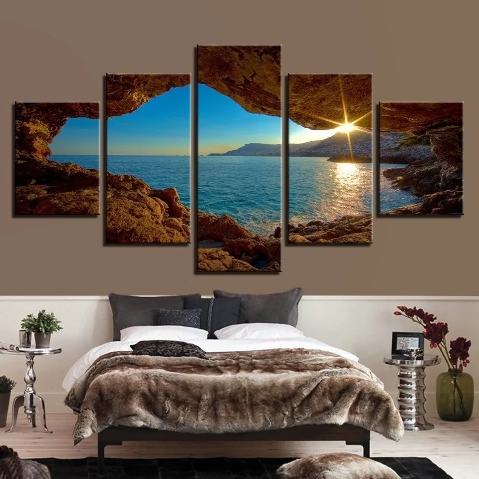 

5 Pieces Landscape Canvas Painting Modern Wall Art Printed Pictures Home Decor Mountain Sunset Wall Art for Living Room Decor
