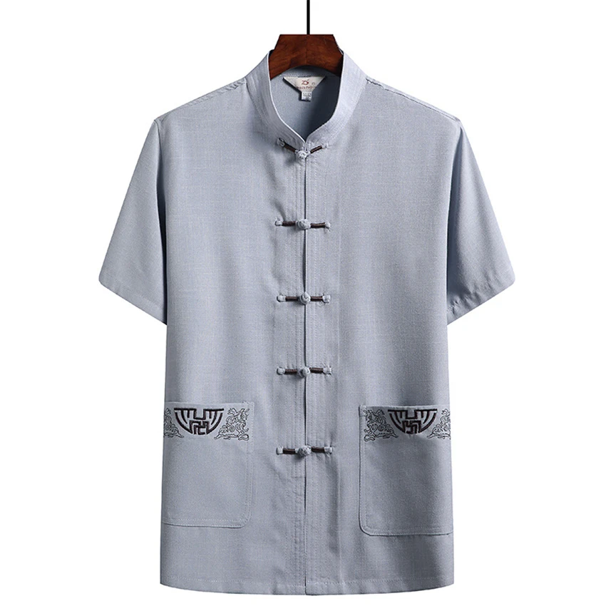 

Tai Chi Kung Fu Uniforms Traditional Chinese Clothing for Men Linen Retro Short Sleeve Embroidery Casual Chinese Costumes