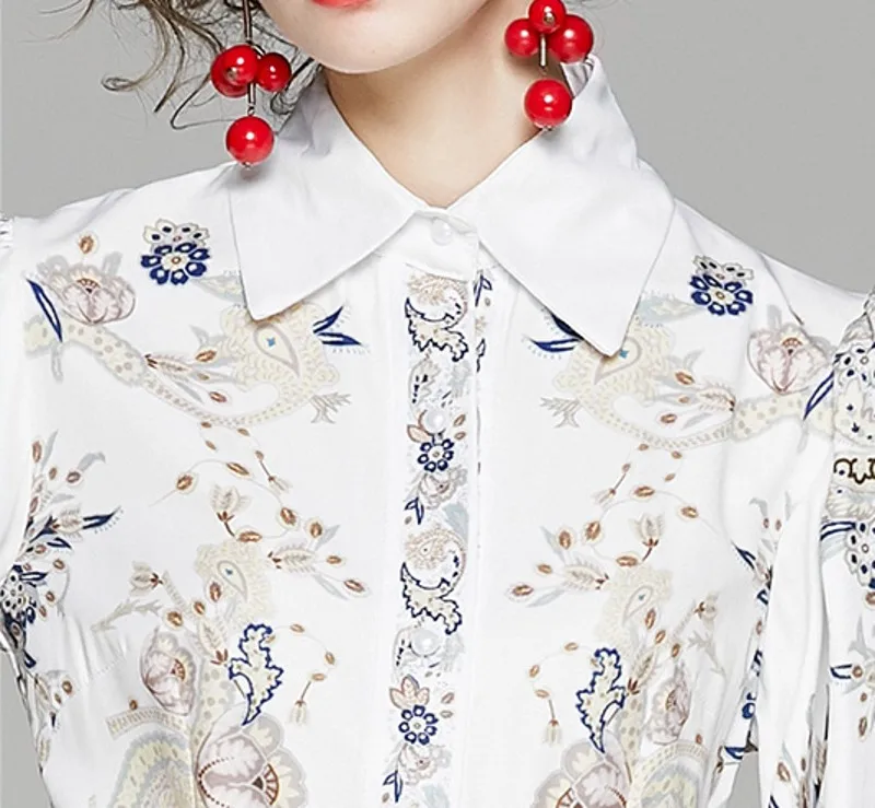 

2021 autumn winter fashion Women Vintage Floral Print Dress Elegant turn down collar Single Breasted Puff Sleeve Dress
