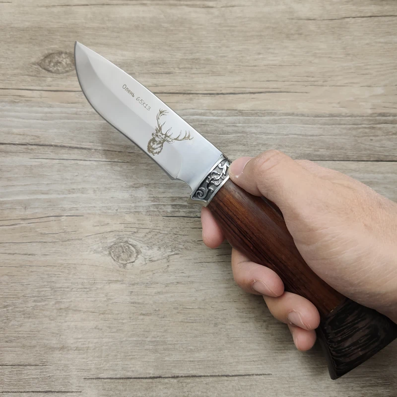 

Dropship 440C Stainless Steel Fixed Blade Wenge Handle EDC Sharpen Hunting Knife Outdoor Survival Knife Antler Boar Pattern