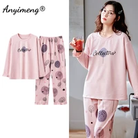 dandelion design printing ins fashion womens pajamas set autumn winter loungewear for girl long sleeved stylish girls pajamas
