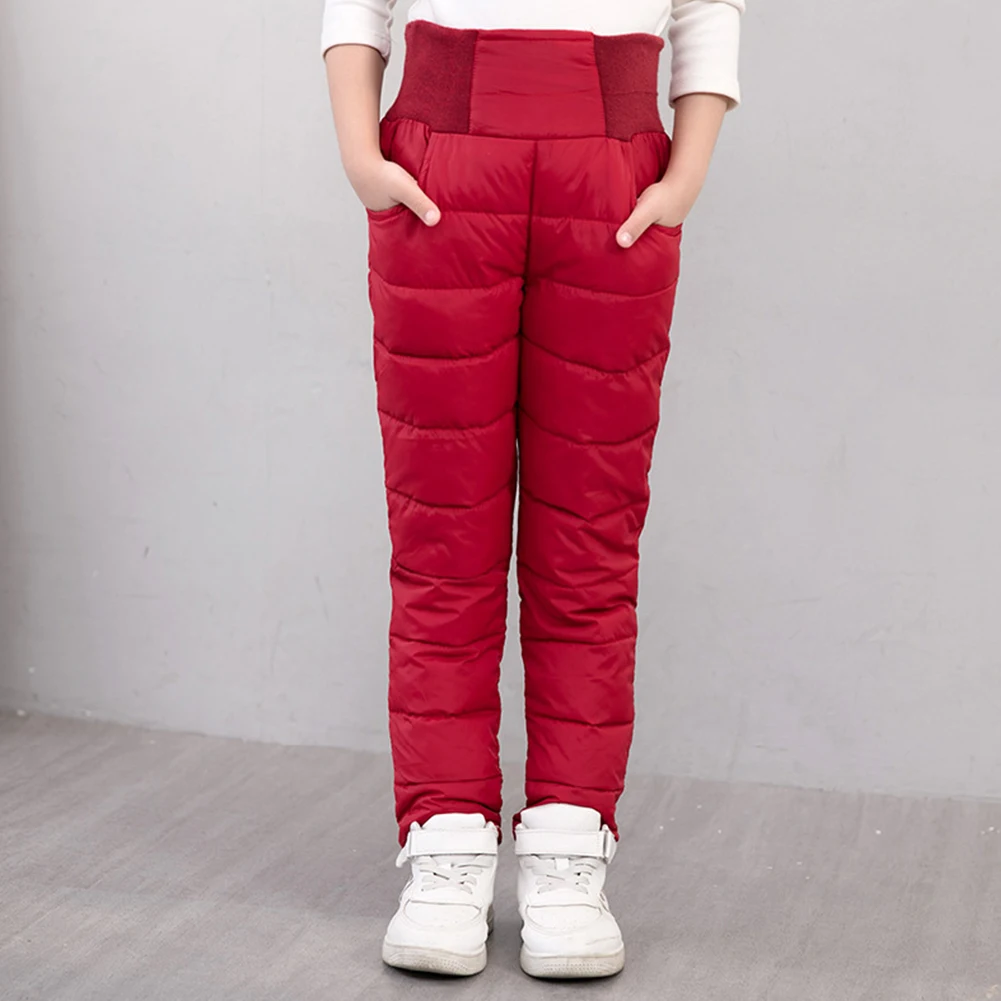 

Boys Long Pants Girl Trousers Winter Warm Down Trousers Children Slim Long Thicken Pants Solid Color For Kid Autumn Clothing