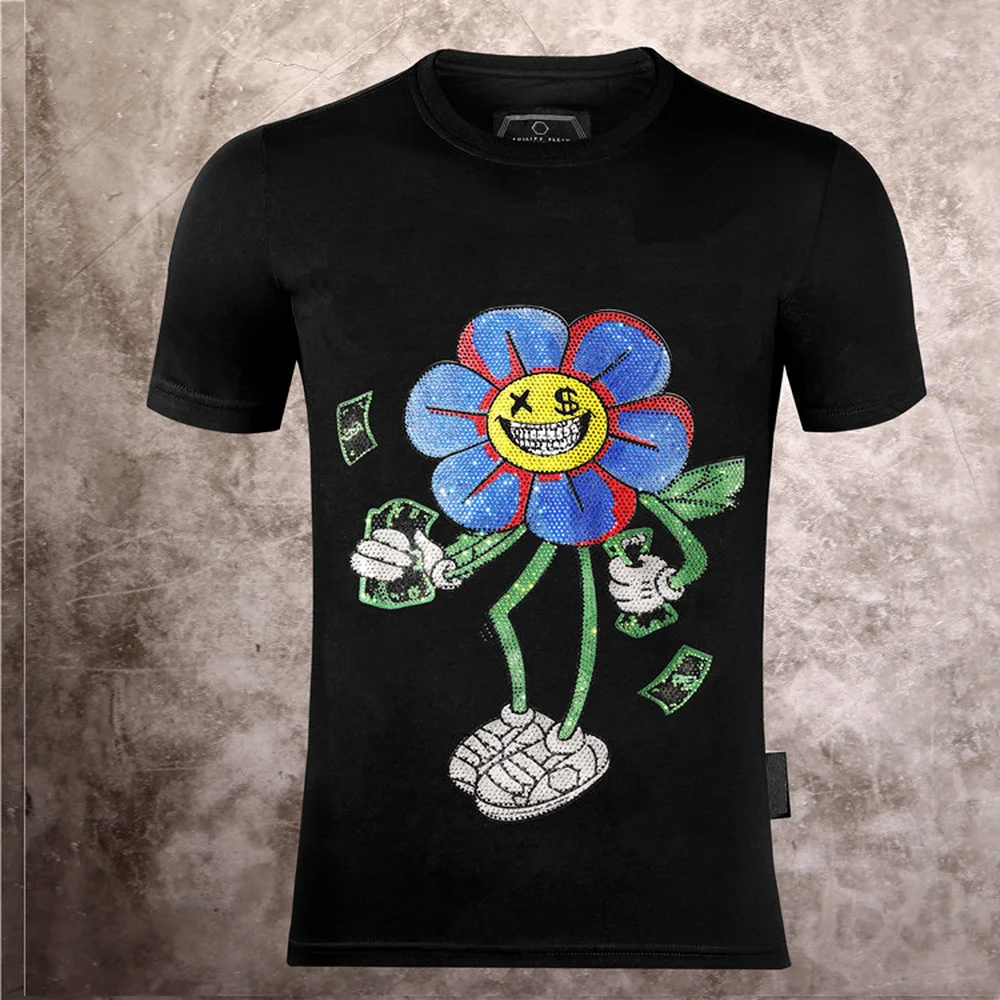 

Plein-Brand Men Clothing Men's T-shirt Cotton Rhinestones Tshirt Men PP Casual Short-Sleeved Tees Summer Wear T Shirts