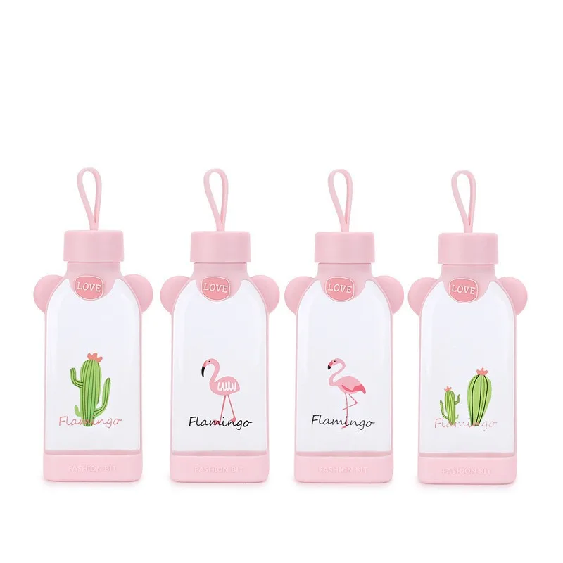 

2021 Glass Water Bottle Cherry Blossom Pattern Transparent Creative Fresh Cute Girl Heart Portable Sports Outdoor Cup