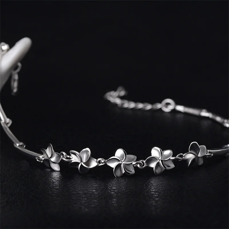 

S925 Sterling Silver Flower Bracelet Female Ins Style Korean Personality Simple Zircon Bracelet Fashion Crystal Lucky Bracelet
