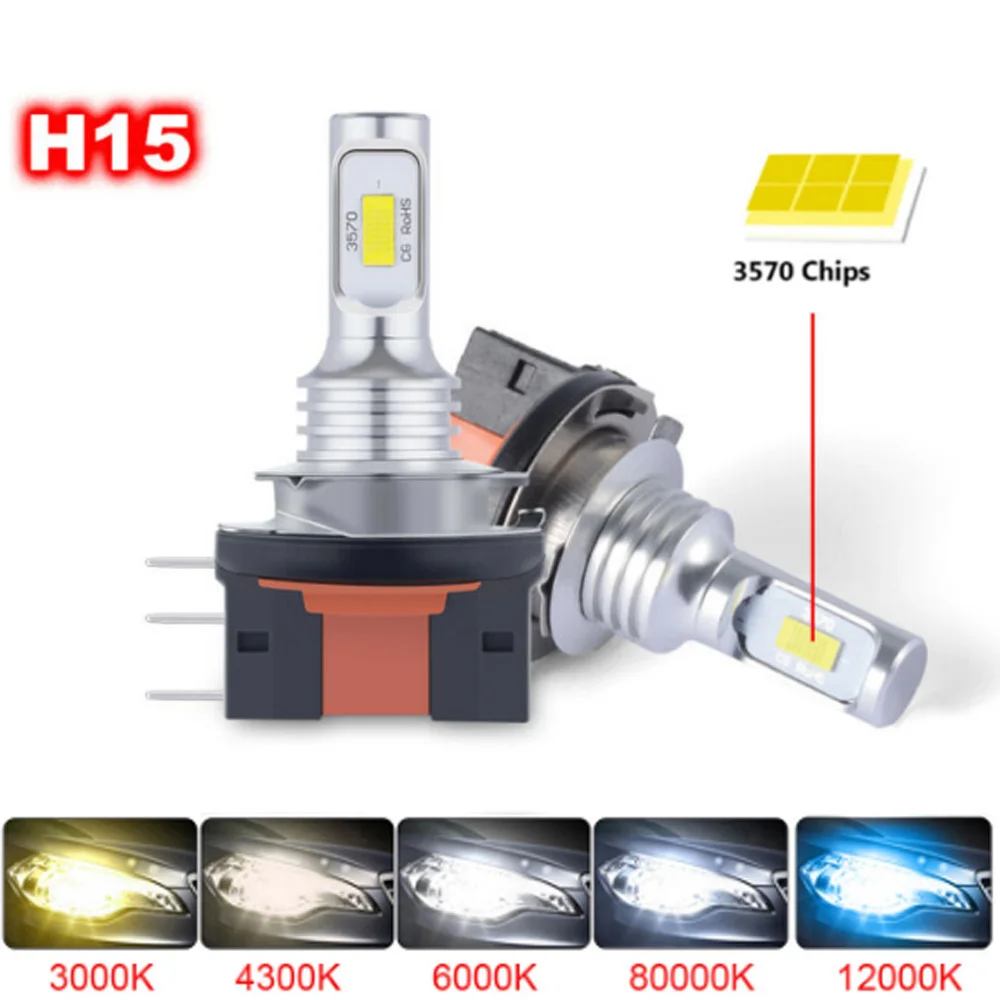 2Pcs 4300K 8000K  H4 H7 H11 H15 LED Headlight High Beam Day 