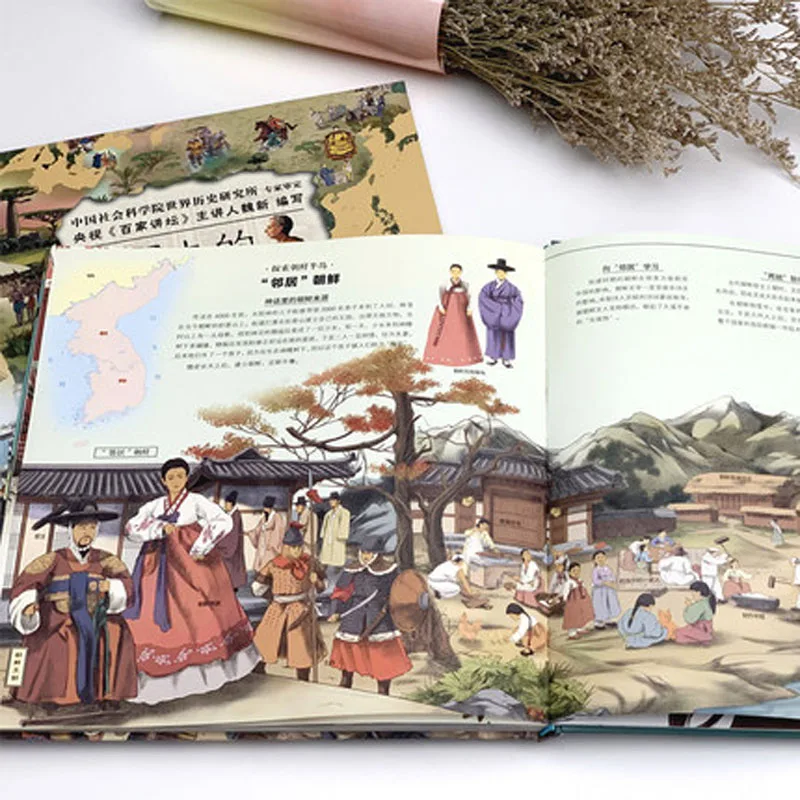 

2Books/lot Panoramic world history on map Encyclopedia of world history painted to children