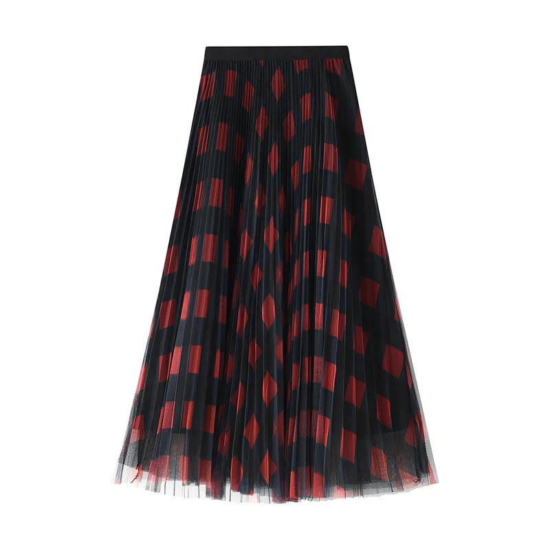 

2020 New Fashion Women Ladies Solid Mesh Tutu Tulle Skirts Elegant A Line High Waist Pleated Long Skirt