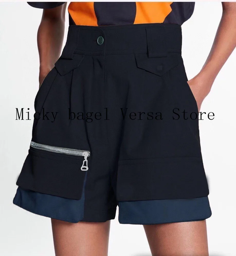 

2021 luxury brand design fashion zipper large pocket casual handsome versatile high waist slim women's wide leg shorts hot pants