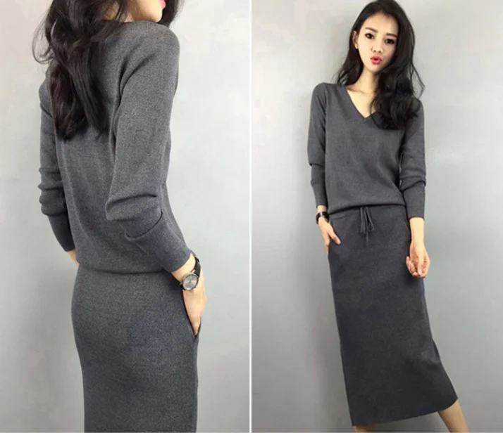 JS830J-2019 осенне-зимнее Новое модное однотонное тонкое платье | Женская одежда