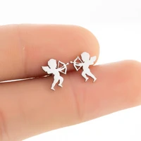 new fashion stainless steel cupid angel stud earrings for women men jewelry arrow ear post earrings valentines day lover gifts