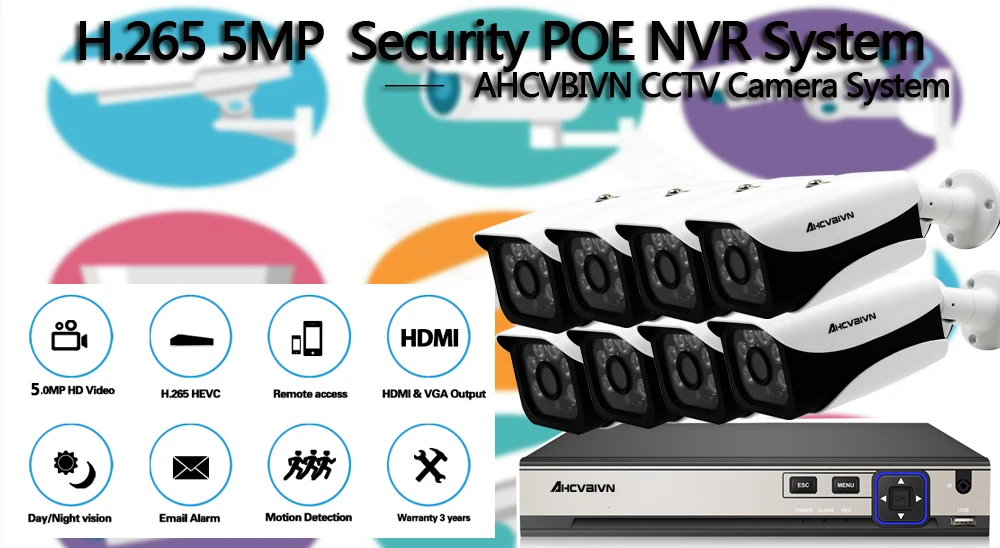 H.265 8CH POE NVR комплект 5 мегапикселей CCTV система безопасности 5.0MP пулевая комната/наружная POE ip-камера P2P ONVIF комплект видеонаблюдения