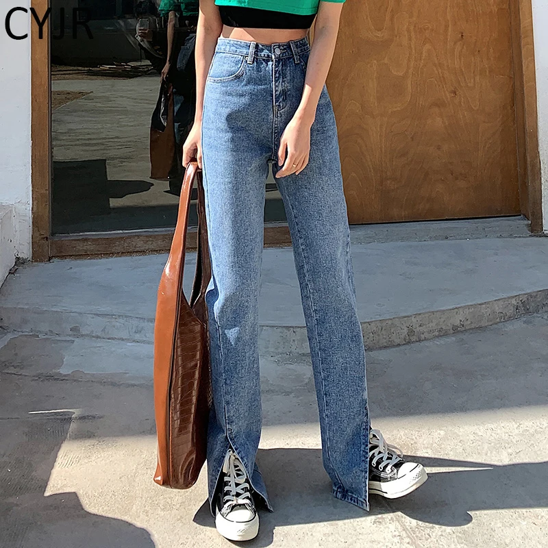

Flare Jeans Women Denim Pants High Waisted Slit Leg Vintage Streetwear Bell Bottom Fashion Clothes Cut Out Full Length