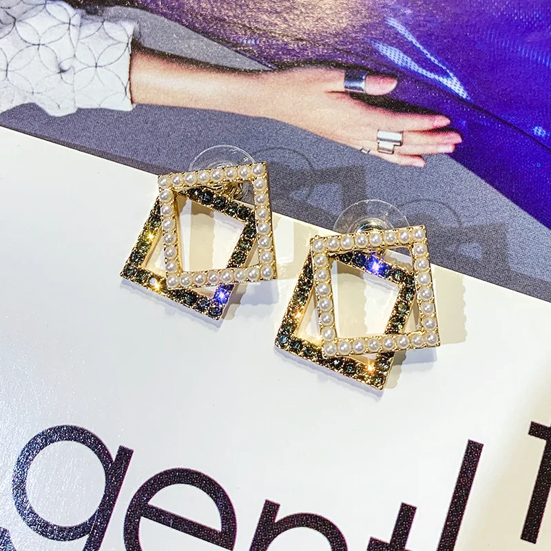 Женские модные брендовые серьги-гвоздики с блестящей стороной многослойные