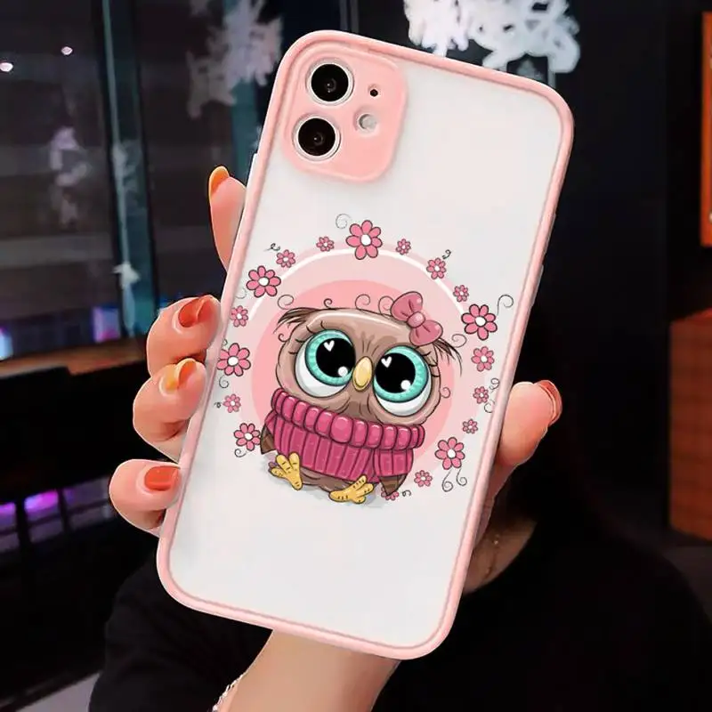

Cartoon Girl Gifts Cute Owl lovers Phone Cases Matte For iPhone 12 Mini 11 Pro XR XS Max 7 8 Plus X Hard PC Back Cover