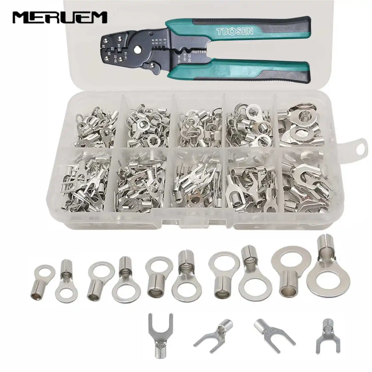 

320pcs Boxed,Crimp Terminal+Pliers,Cold Pressed Terminal,OT/UT Crimp Spade Terminals Copper,Wire Connector 0.5-4mm