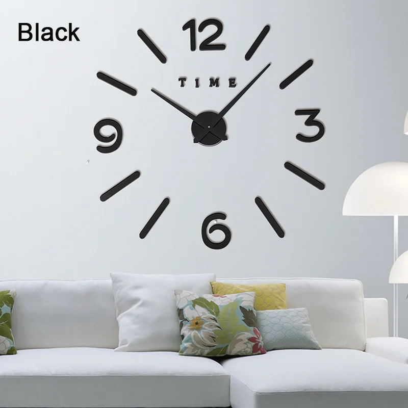 B black 3D светящиеся большие настенные часы зеркальные настенные наклейки Diy Декор для дома в гостиную модные часы поступление кварцевые большие настенные часы - Цвет: B black