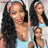 megalook water wave headband wig human hair wigs for black women brazilian scarf wig glueless remy curly human hair wig no gel