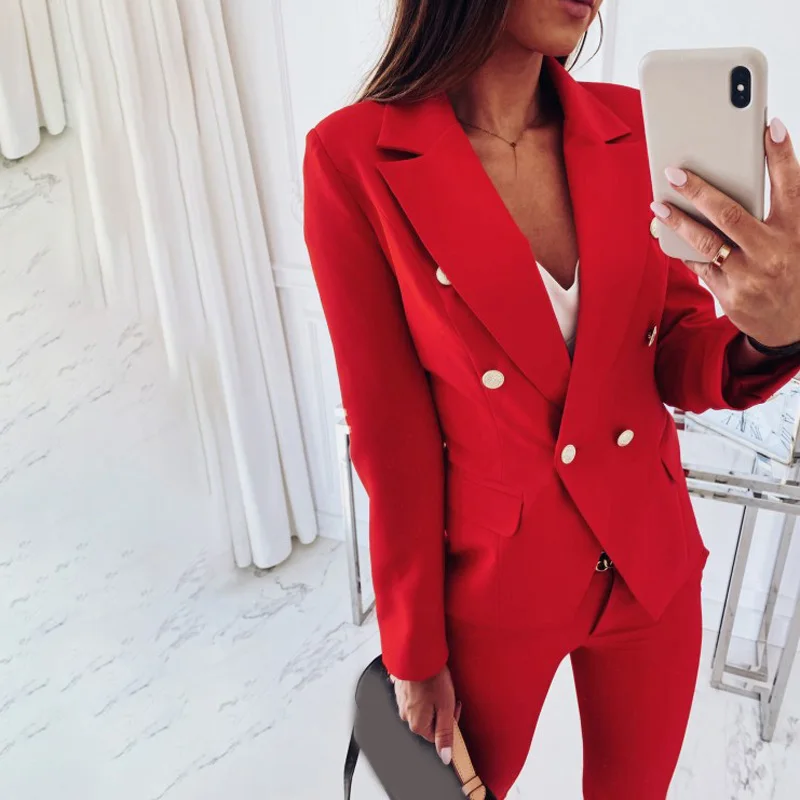 Твердые Цвет Slim Fit Блейзер, деловая, для офиса, женские лоферы для работы Женское пальто с отложным воротником, длинный рукав, двубортные блейзеры для женщин