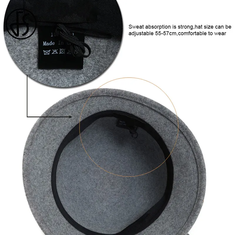

FS Black Pink Wool Fedora Hats For Women Wide Brim Hat Winter Felt Bowler Cloche Hat Ladies Fashion Church Flower Round Top Caps