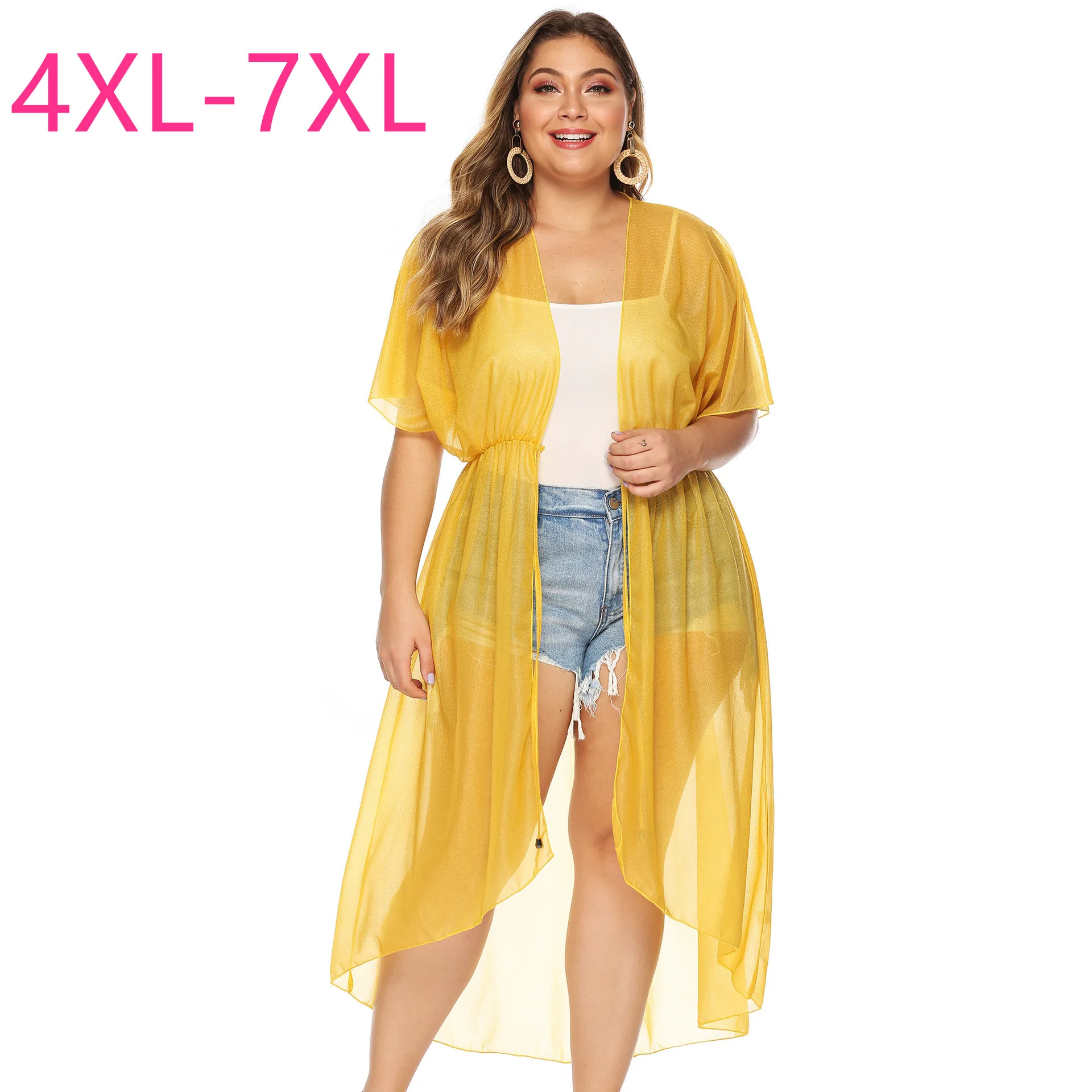 2021 новые летние размера плюс длинный плащ для женщин с коротким рукавом