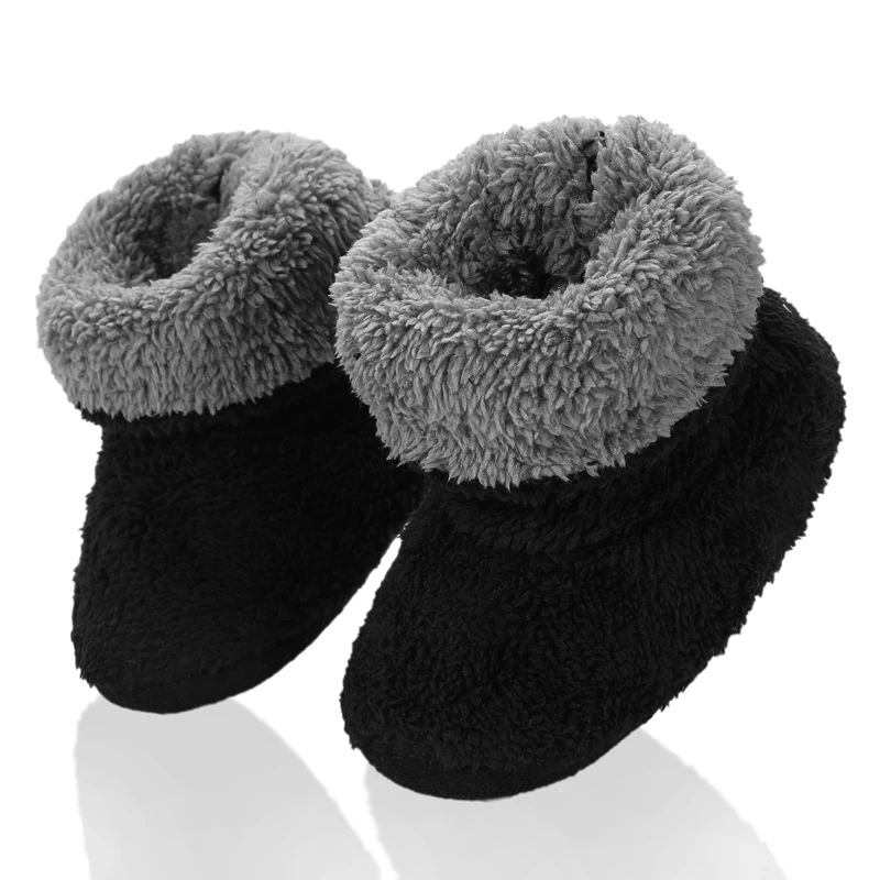 kids black Однотонные тапочки для девочек с пуговицами сзади; мягкие теплые плюшевые детские тапочки; тапочки для мальчиков от 2 до 7 лет; домашние тапочки - Цвет: kids black