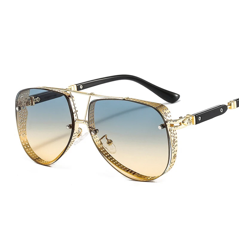 Новинка 2021, Овальные Солнцезащитные очки с полым рисунком для мужчин и женщин, роскошные модные брендовые дизайнерские зеркальные градиент...