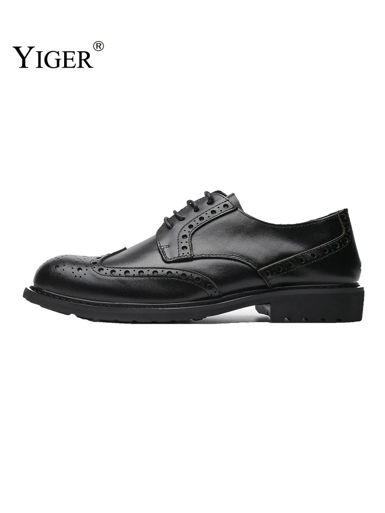 YIGER Men‘s Dress shoes Genuine Leather 2021 New Man Formale shoes Male Brogue Lace up Vintage shoes Man Wedding shoes Business yiger new 2019 men dress shoes big size 41 50 man business shoes genuine leather male lace up casual shoes spring autumn 0230