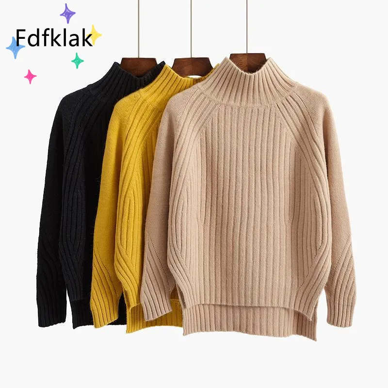 

Fdfklak New Solid Color Half High Neck Pullover Sweater Women Spring Autumn Knit Bottoming Shirt Jumper Female Vestido Feminino