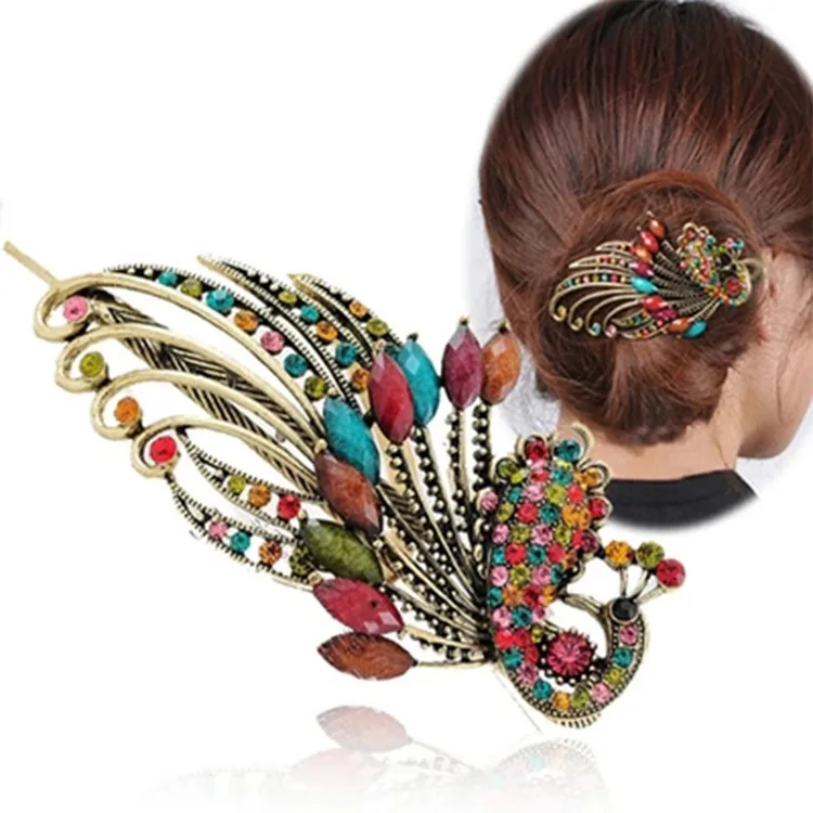

Vintage Rhinestone Peacock Hair Clip