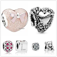 authentic 925 sterling silver openwork flower love heart mummy charm beads fit women pandora bracelet necklace jewelry