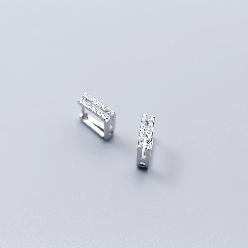 100% Стерлинговое Серебро 925 пробы минимализм двухслойные квадратные хрустальные