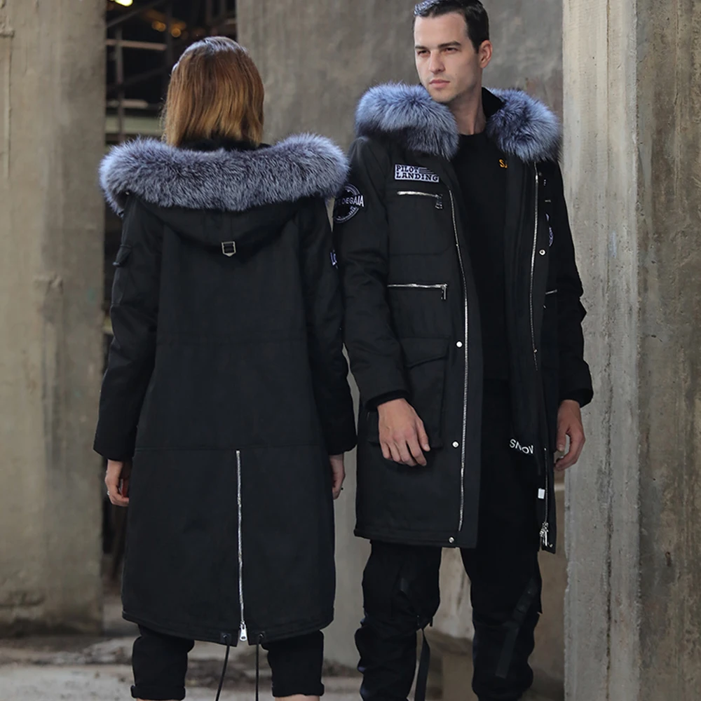 Новая пара Одинаковая одежда зимние теплые парки с натуральным кроличьим мехом