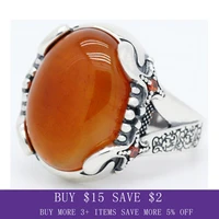 solid 925 sterling silver wedding rings mens ring with natural agate stone turkish handmade agate silver luxury vintage rings