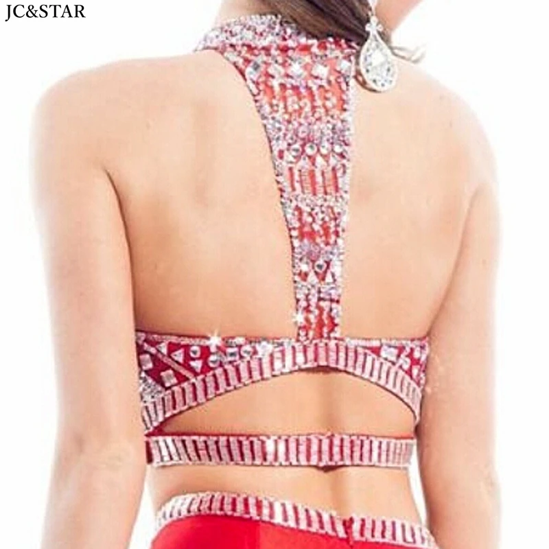 

suknie wieczorowe high neck chiffon crystal high split white gold 2 pieces mermaid vestidos de fiesta largos elegantes de gala