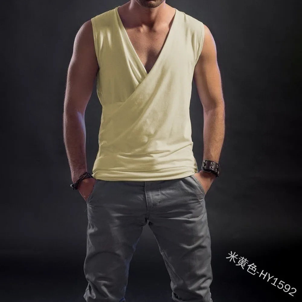 

Lugentolo Mens Tank Top Sleeveless Slim Fashion V-neck Summer Casual Solid Polyester Plus Size Mens Tops