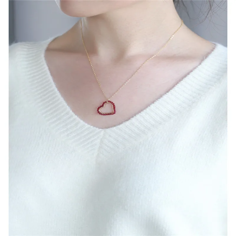 DAIMI Faceted Ruby Pendant Female gemstones Genuine Yellow 14K Gold Injection Necklace For Girlfriend Gift | Украшения и