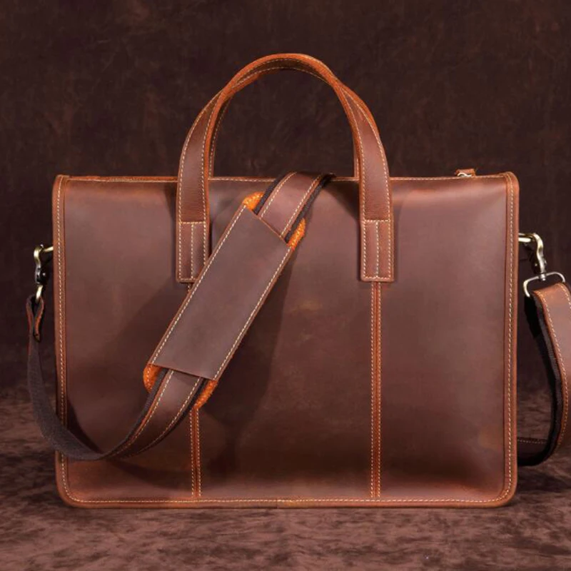 MAHEU Handmade Leather Handbag Briefcase Genuine Leather Work Tote Bag Shoulder Bag Business Formal Style Laptop Bag For 15 Inch