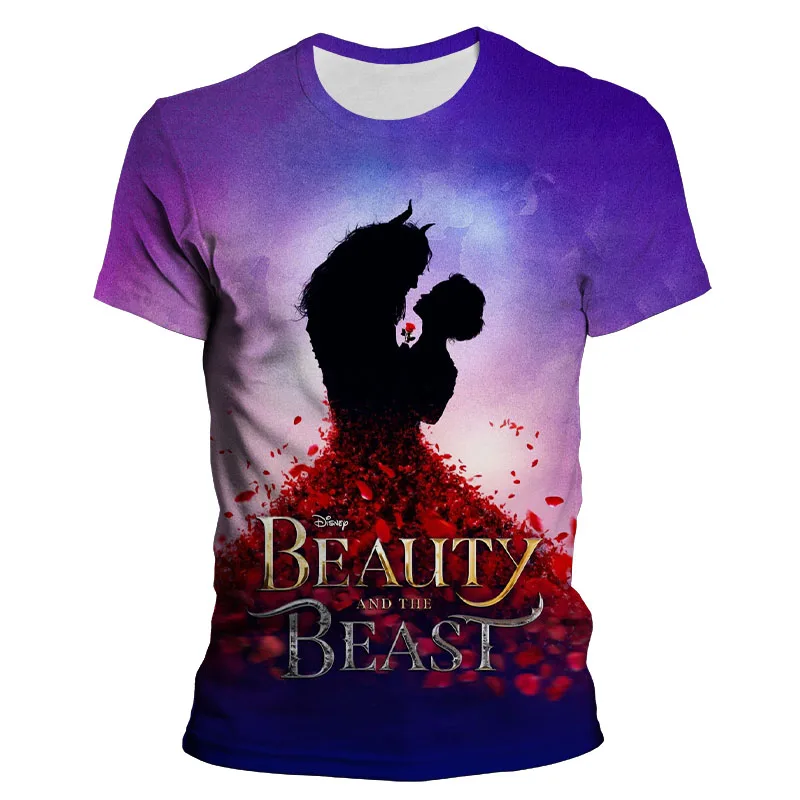 

Disney Cartoon Beauty and the Beast Tshirt Tops Summer 3D Print Men Women T-shirts Harajuku Short Sleeve Boy Girl Kids Tshirt