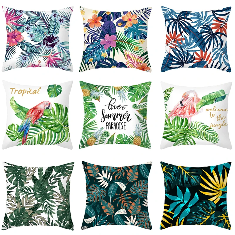 Тропические растения подушка из полиэстера зеленые листья Декоративная Подушка