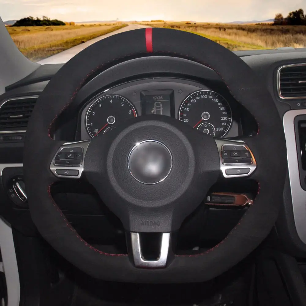 Black Suede Red Marker Steering Wheel Cover for Volkswagen Golf 6 GTI MK6 VW Polo Scirocco R Passat CC R-Line 2010 | Автомобили и