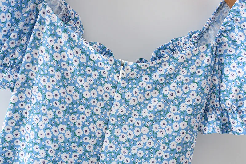 

Splend Moda 2021 Summer French Vintage Elegant Floral Puff Sleeve A-Line Dress Women Fashion Print Split Dresses Chic Vintage