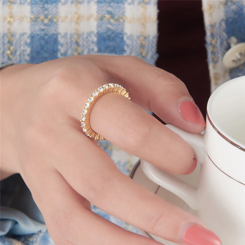 

High Quality 3mm CNC Inlaid Cubic Zirconia Rings For Women Minimalist Style 316l Stainless Steel Wedding Band Elegant Jewelry