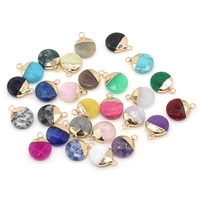 natural stone pendant golden plated round shape faceted exquisite charms for jewelry making diy bracelet necklaces accessories