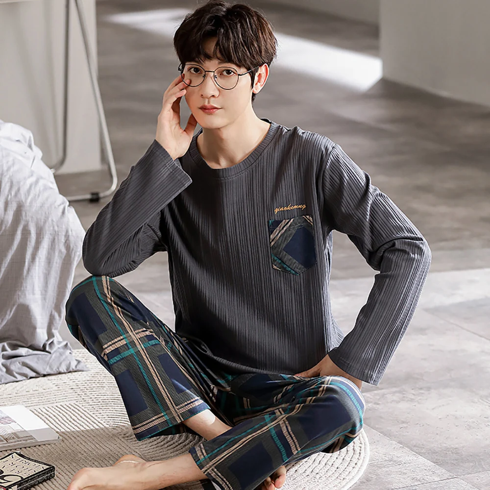 Spring Summer Cotton Men Pajama Trendoy Striped Pijama Sleepwear Casual Plaid Pants Pajamas for Men Plus Size 4XL PJ Pajama Sets