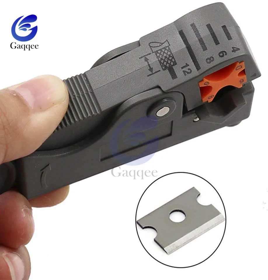 Household Multi Cutter Tool Rotary Cable Stripper Adjustable Double Blades RG6/59 Wire Stripper Automatic Cable Cutter Pliers