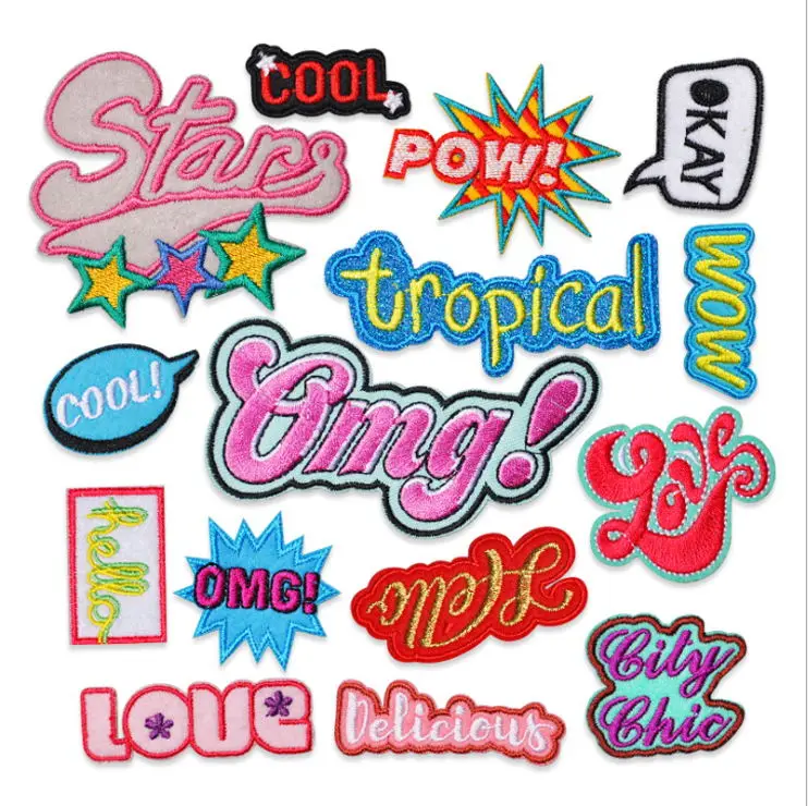 

New arrival 10pcs words embroidered Iron On cartoon Patches badges garment Appliques accessory diy decor repair